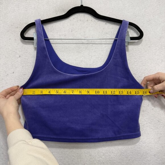 Athleta Sports Bra Womens Large Purple Velour Scoop Neck Twist Back Yoga Top - Picture 3 of 7
